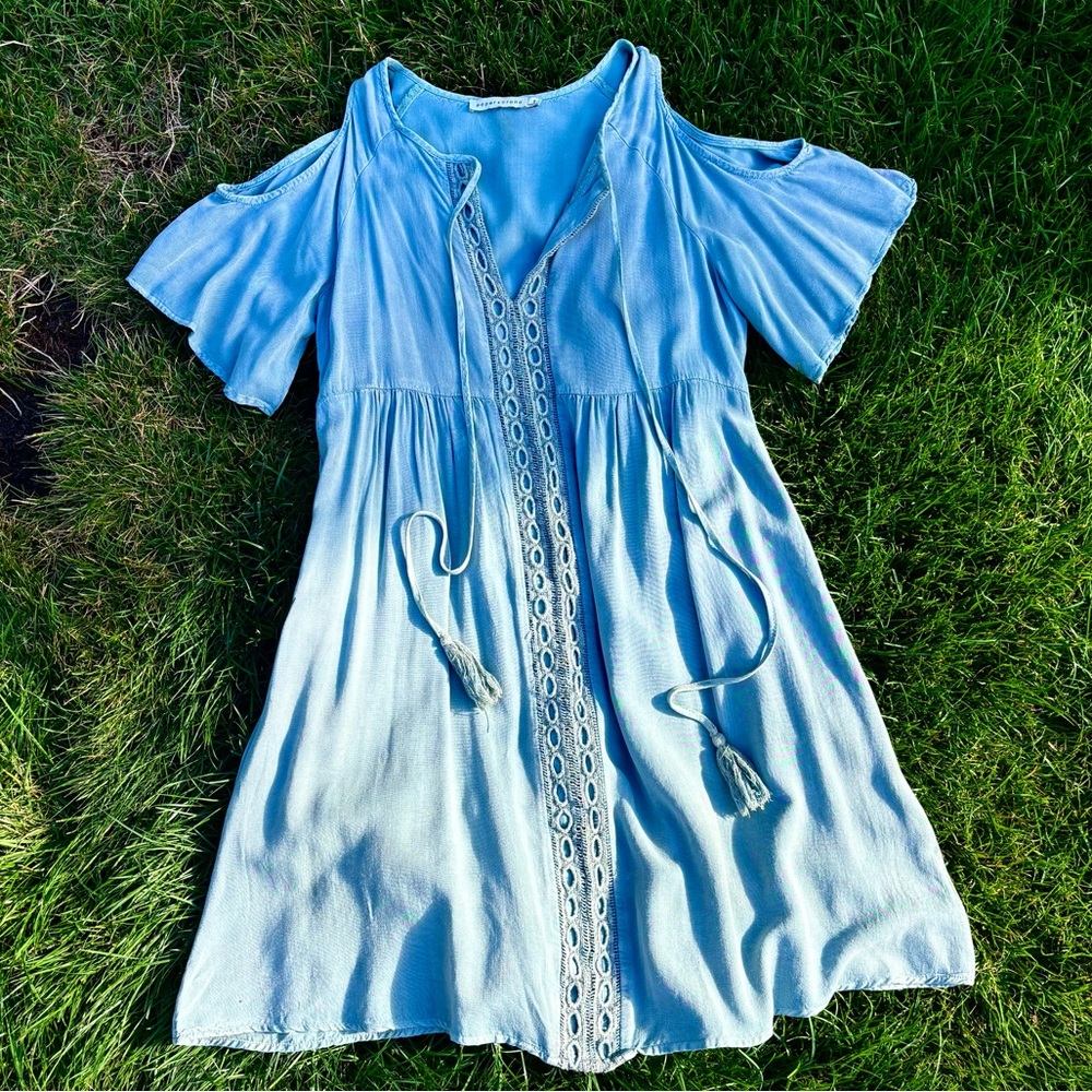 Papercrane flowy mini dress w/ drooping shoulder cut outs